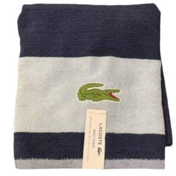 Lacoste Navy Blue Stripe Luxury Bath Towel NWT - Picture 5 of 9